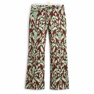 Zara Selena Printed Pants Womens XS Green Brown Wide Leg Cotton NWT